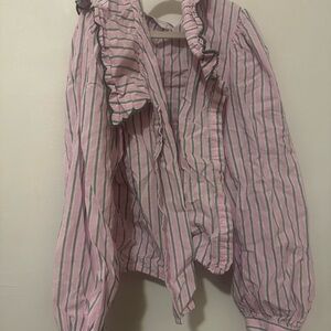 Primark Pink and Green Striped Ruffle Blouse
